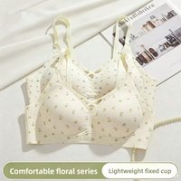 Women WireIess Hollow Print Seamless Bra Deep V Crisscross Band W Shaped Soft Support Push Up Gathering Comfortable