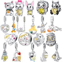Silver 925 Bear Holding Orange Charm Beads Fit Original Bracelets Bag Keychain Charms Beads Pendant Diy Women Jewelry Gift