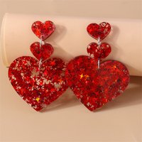 Aihua Shinning Glitter Red Heart Earrings for Women Romantic Girlfriends Bridal Wedding Party Jewelry Valentine's Day Gifts