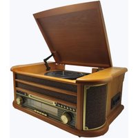 Natural Wood Classic Turntable Stereo System with BT Connection Vinyl Record Player AM/FM CD Cassette USB SD Slot MP3 Player