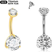 1PC G23 Titanium 14G Belly Button Rings Internally Threaded Belly Bar Prong Set Double CZ Gem Navel Piercing Nombril Ombligo