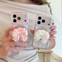 Korean INS Cute Love Magnetic Phone Case for iPhone 17 Pro 16 15 14 13 16 Pro Max Cover With Magsafe 3D Bow Stand Kawaii Cases