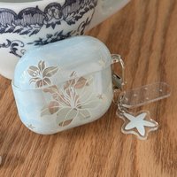 Cute Pastel Blue Lily Floral Pattern Earphone Protective Case Suitable for AirPods 1 2 3 4 Pro Pro2 Pro3 Wireless Anti-fall Box
