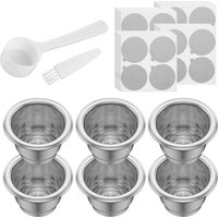 6Pcs Nespresso Coffee Capsulas Stainless Steel Reusable Nespress Coffee Capsule Refillable Coffee Filters Cup with 100 Foil Lids