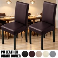 4PCS PU Leather Chair Cover Waterproof Stretch Chair Seat Cover Protector Dining Restaurant Kitchen Chair Case Office Hotel