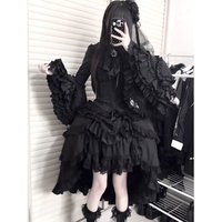 Japanese Gothic Y2k Lolita Style Skirt Set Women Vintage Sweet Flare Sleeve Shirts High Waist Lace Ruffles Irregular Skirt Suiit