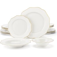 MALACASA 16/32-PIECE Nordic European Golden Rim White Porcelain Tableware Set with Bowl,Dinner&Dessert&Soup Plate Set for 4/8