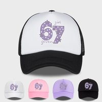 Girl 67 Star Print Mesh Trucker Hat Adjustable Breathable Baseball Cap for Women Daily Streetwear Casual Outdoor Activities
