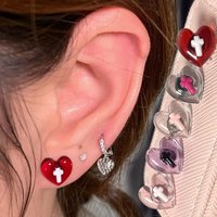 Y2K Wings Heart Ear Bone Nail Earrings Sweet Cool Acrylic Love Cross Piercing Stud Earrings for Women Girls Jewelry Accessories