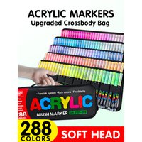 240/288 Colors Set Acrylic Paint Markers Brush Tip, Professional For Rock, Fabric, Festival Gift DIY Art Pens With Storage Bag