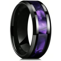 Fashion 8mm Black Stainless Steel Rings for Men Women Inlay Purple Shell High Polished Men Promise Rings Wedding Party Jewelry