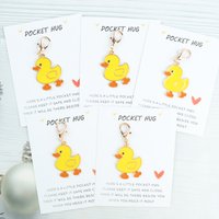 1 pc/2 pcs/5 pcs cute little yellow duck keychains, accompanied by pocket-sized greeting cards, yellow duck gifts,