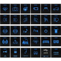 Push Button Switch 12V Blue Led Light 22x22mm Radar Parking USB Charger for Toyota LandCruiser Prado Camry RAV4 Corolla Hiace