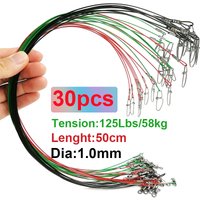 30Pcs Dia 1.0mm Sea Fishing Leader Line 125LB 50cm Stainless Steel High Strength Wire Line with Swivels and Snaps Fishing Tools