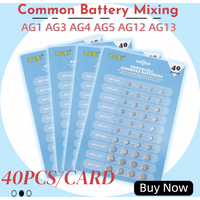 40PCS/Card 1.5V/3V AG13 LR44 L AG1 AG3 AG4 AG5 AG12 SR44 Button Batteries A76 LR1154 GP7 Coin Cell for Watch Toys Remote