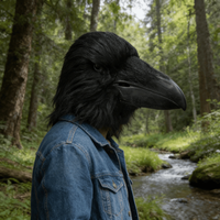 Realistic Black Crow Latex Mask with Fur Full Head Bird Headgear Nightjar for Halloween Cosplay, Gothic Raven Costume Prop