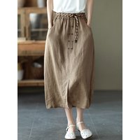High Waist Casual Skirts Women New Arrival 2022 Summer Vintage Style Loose Cotton Linen Ladies A-line Long Skirt With Belts D326