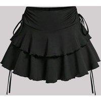Plus Size Women's Ruffled Mini Skirt High Waist Tiered Layered Drawstring Casual Skirt