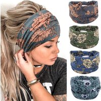Boho Headbands for Women Cotton Wide Head Bands Stretch Hairband Non Slip Workout Yoga Running Turban Headwrap Hair Accessories