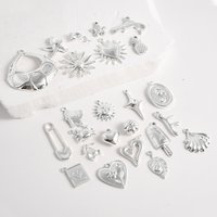 5pcs Silver Color Starfish Crab Fish Seahorse Charm Stainless Steel Pendant Sun Heart Cherry Leaves Pineapple Diy Accessories
