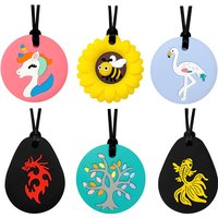 1/6pcs Dragon Sensory Chew Necklace for Kids - Chewy Fidget Stim Toy Jewelry for Girls and Boys