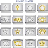 GEMOSA Silver Color Gold Color Flower Star Eyes Love Heart Fit 9mm Italian Charm Bracelet Stainless Steel Jewelry DIY Making