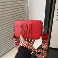 Chic SM Letter Camera Bags, Stylish Women’s Crossbody Small Square Purses with Wide Patterned Straps, Perfect for Daily Casual