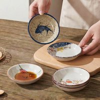 6/10pcs 9.65cm Ceramic Seasoning Dishes Japanese Vintage-style Ceramic Saucers with Hand-painted Underglaze Color Design