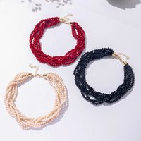 Handmade Multi Layer Glass Beaded Necklace for Women New Trending Boho Ethnic Tribe Solid Color Beads Jewelry Gift