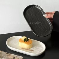 Marble-patterned ceramic cake plate, snack plate, ins-style elegant oval tray for afternoon tea and desserts