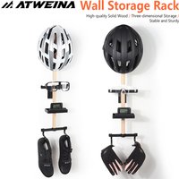 TWEINA Wooden Wall-mounted Storage Rack For Cycling Helmets Glasses And Speedometers No-drill Display Rack