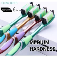 Medium hard bristle toothbrush 6 independent packages for adults Medium bristle toothbrus for Men and women