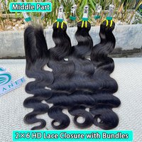 Body Wave Bundles With HD Closure 2x6 Vietnamese Hair Weave 3/4 Bundles With Closure Human Hair Bundles With Lace Closure
