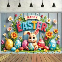 Easter Bunny Eggs Backdrop Banner Spring Festival Home Party Decorations Kids Cartoon Photo Background Banner Supplies