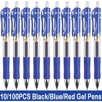10/100 PCS Roise Retractable Gel Pens Set Black/Red/Blue Ink Ballpoint for Writing Refills Office School Supplies Stationery