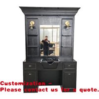 custom.Modern Black Wood Barber Shop Styling Station Makeup Hairdressing Mirror with Cabinet Mall