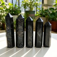 1pc Natural Astrophyllite Firework Stone Obelisk Tower 5-8cm Black Crystal Point Wand Reiki Healing Home Decor Gift