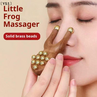 〔YS1〕12 Copper Beads Sandalwood Handle Guasha Face Massager Fascia Lifting Anti Static Frog Shape Handheld Tool