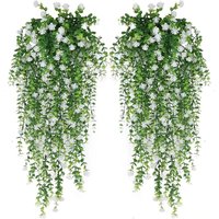 30in Artificial Hanging Green Plant Faux Eucalyptus Leaves Green Vine UV-Resistant Plastic Plants for Home Gardens Wedding Decor