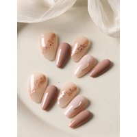 10Pcs Press on Nails Short Skin Color Glitter Acrylic Press on Nails Fake Nails Includes 1 Sheet Adhesive Tabs & 1 Pc Mini File