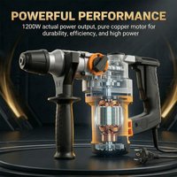 Marteau de démolition Degreat 1200W, marteau électrique à usage intensif pour démolition et éclatement de béton/pavés, avec ciseau plat et ciseau à pointe.