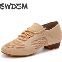 Women Dance Shoes Knitted Teacher Shoes Soft sole Low Heel Latin Training Shoes Ballet Dance Shoes Jazz Ballroom Sneakers Girls