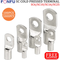 100 pièces SC Type fil nez Terminal SC6 SC10 SC16 SC25 nu cuivre bloc de batterie cosses trou ID10 16 25mm connecteur de fil à sertir