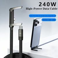 Multi-functional Foldable Holder 240W Type-C Charging Cord, High-speed Braided Fast Charge Cable, Fit for iPhone, iPad, Huawei