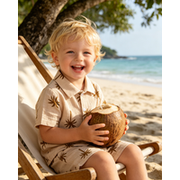Boys Summer Hawaii Shirt Coconut Palm Print Short Sleeve Top Kids Casual Beach Vacation Baseball Blouse