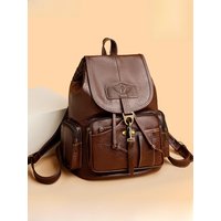 Women's Genuine Leather Backpack Waterproof Travel Bag Large Capacity Soft Leather Bag Double Shoulder Bag British Style Poly...