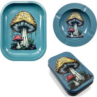 3Pcs Metal Tobacco Round Ashtray Cigarette Case with 18X14cm Rolling Tray Dish Tin Storage Container Plate Smoking Accessory Set