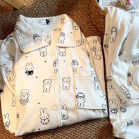 Full Miffy Anime Velvet Pajamas Kawaii Autumn Winter Cartoon Long Sleeves Pants Flannel Cardigan Home Suit Set Birthday Gift Toy