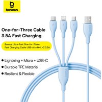 Baseus Ultra-Fast 3-in-1 Fast Charging Cable USB-A to M+L+C 3.5A 1.3m One-for-Three Charging Cord for Multiple Devices