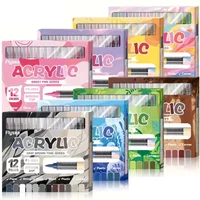 12 Colors Acrylic Markers Soft Brush Pen Tip 8 Color Systems for Drawing Anime Painting DIY Stone Glass Wood Gifts Art Supplies